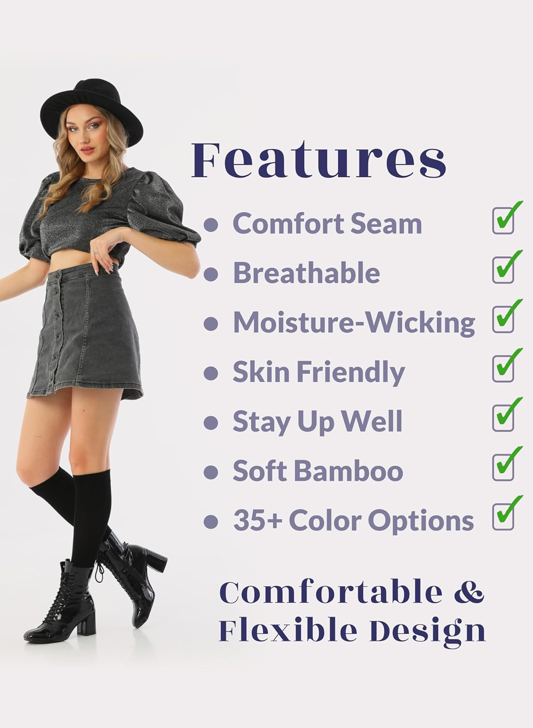 Hugh Ugoli Women's Rayon Derived from Bamboo Knee High Socks Comfort Seam Long Dress Socks, Shoe Size 5-8/8-11, 4 Pairs - Image 5