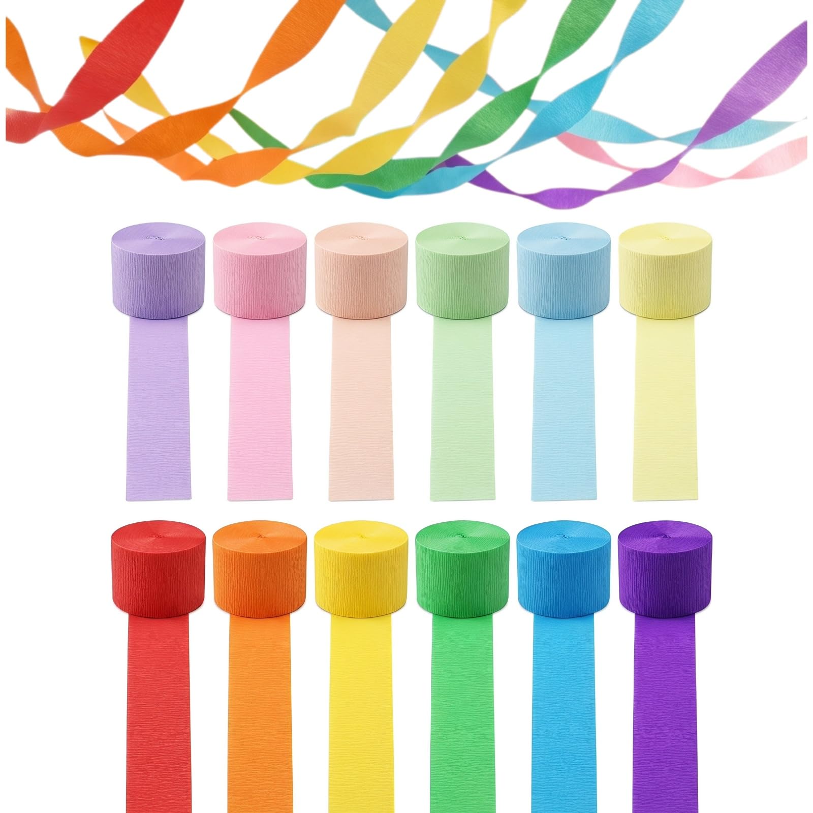 Crepe Paper Streamers, 12 PCS Pastel Streamers, Colourful Paper Chain Strip