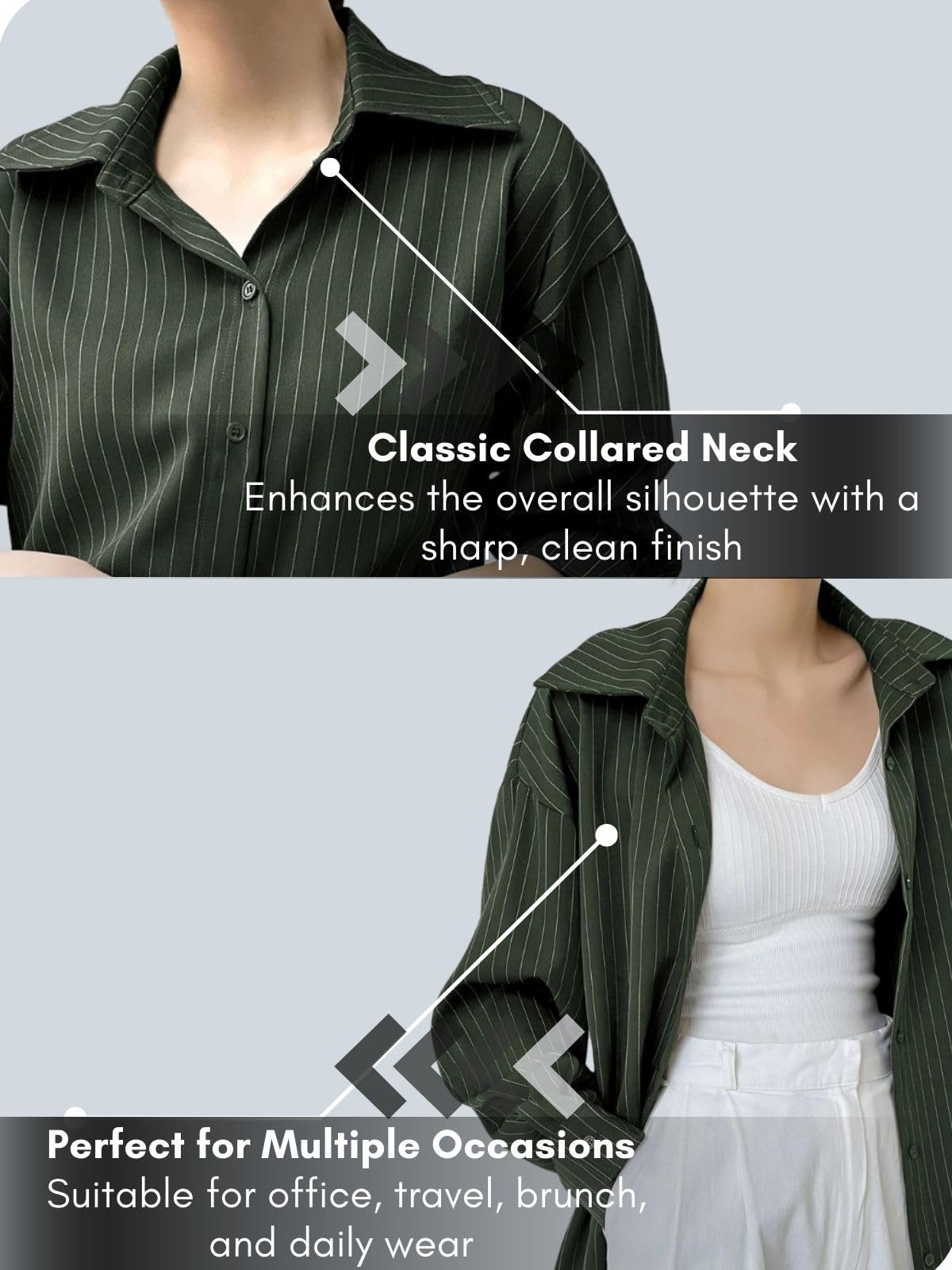 GRECIILOOKS Gestreiftes Damenhemd, koreanischer Stil, langärmelig, Übergröße, Knopfleiste, Bluse, Übergröße, für Büro, Freizeit