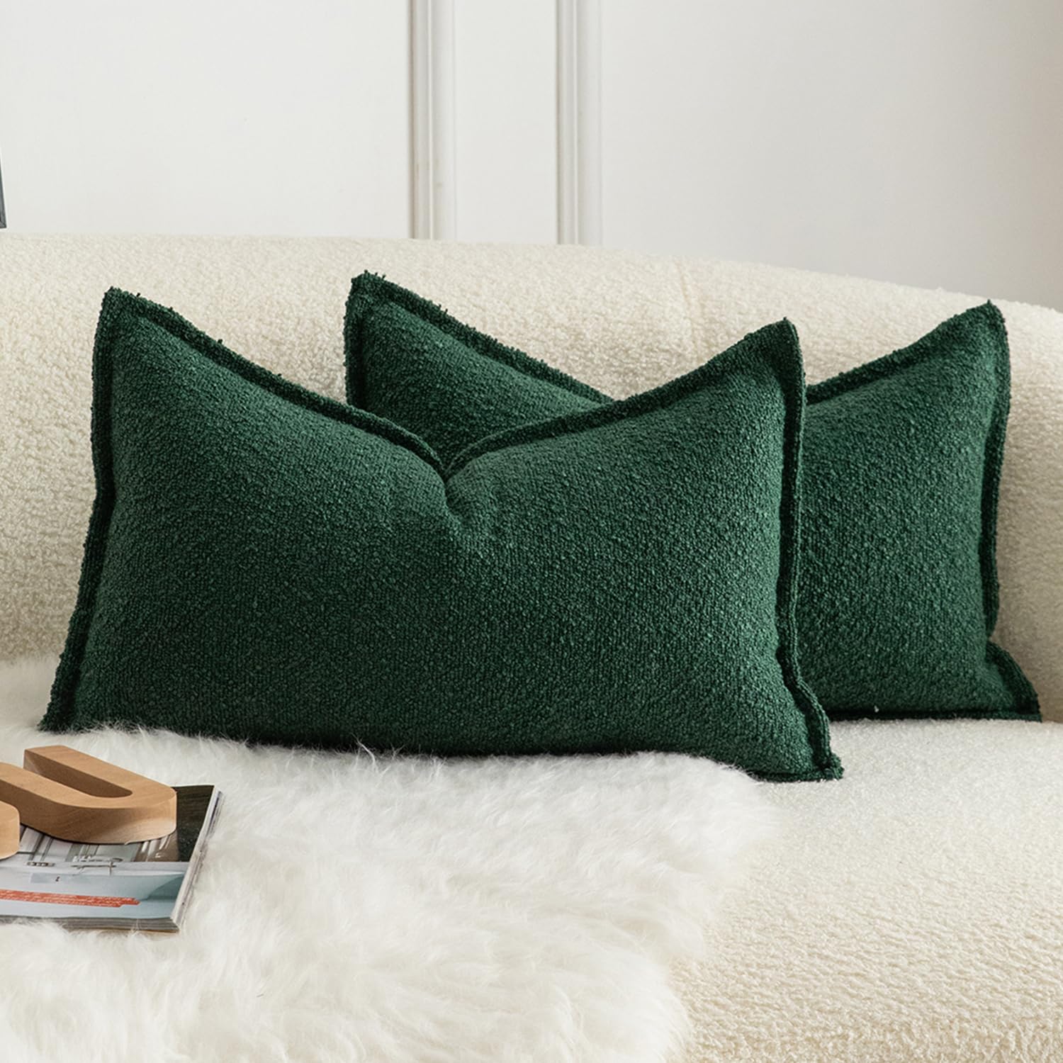 MANDIOO Pack of 2 Decorative Throw Pillow Covers Accent Solid Woven Textured Cushion Covers Pillow Cases Bedroom Living Room Sofa Home 12 x 20 Inch