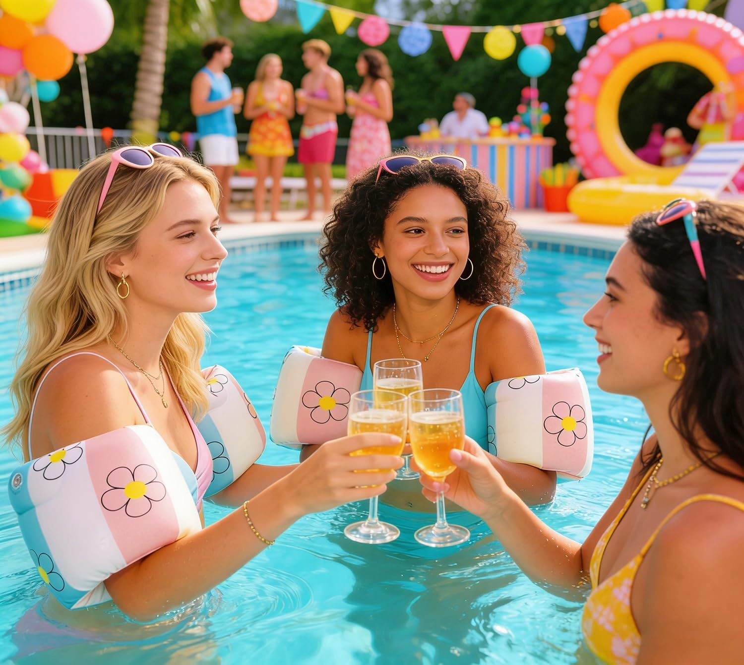 Swimming Arm Floats 2Pcs PVC Inflatable Arm Sleeves Blow Up Pool Water Floating Rings for Adults Water Sports Training Summer Beach Party