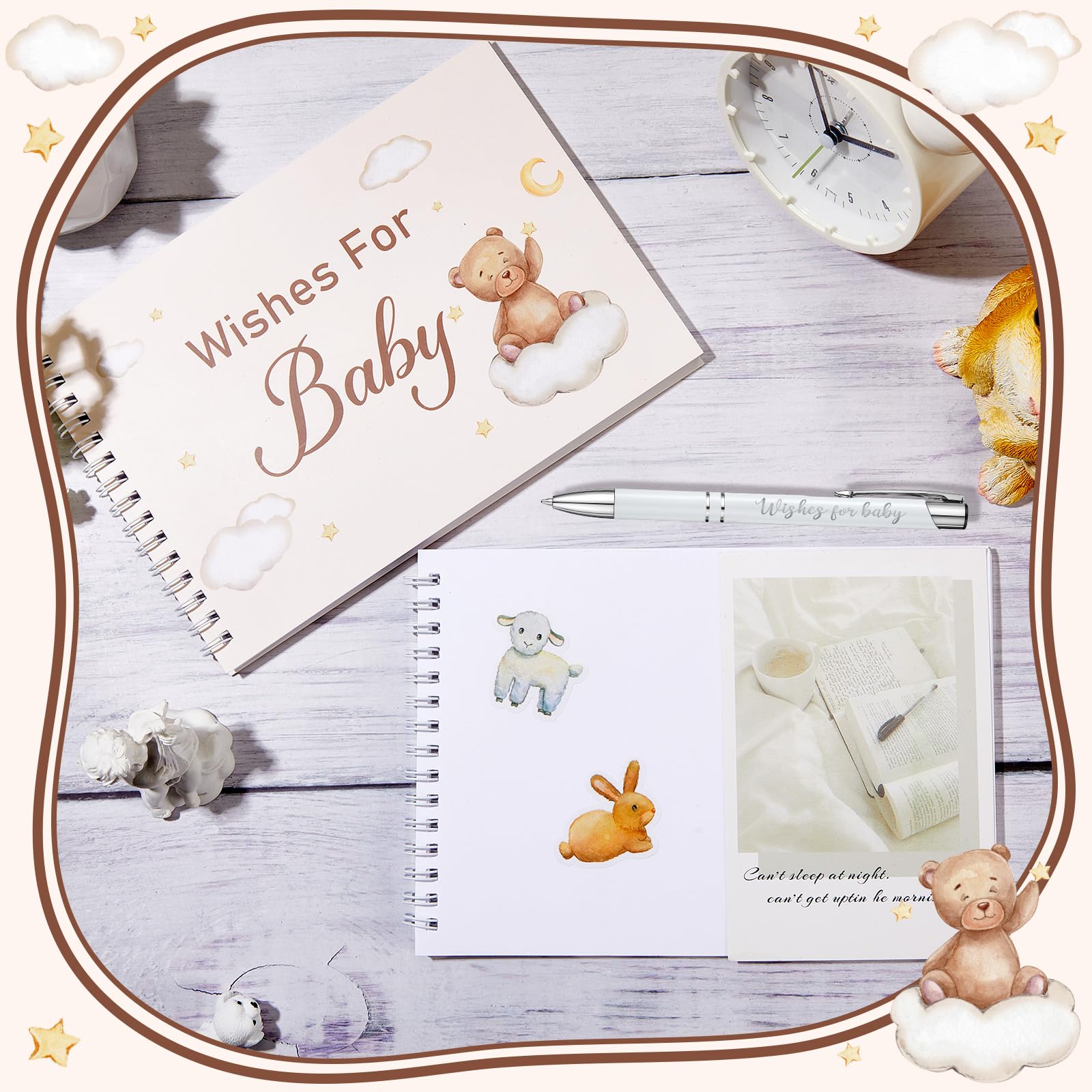 Tenare Baby Shower Book Wishes for Baby Guestbook with Pen Shower Games Advice Book Alternative Toddler Gifts(Bear) - Image 3