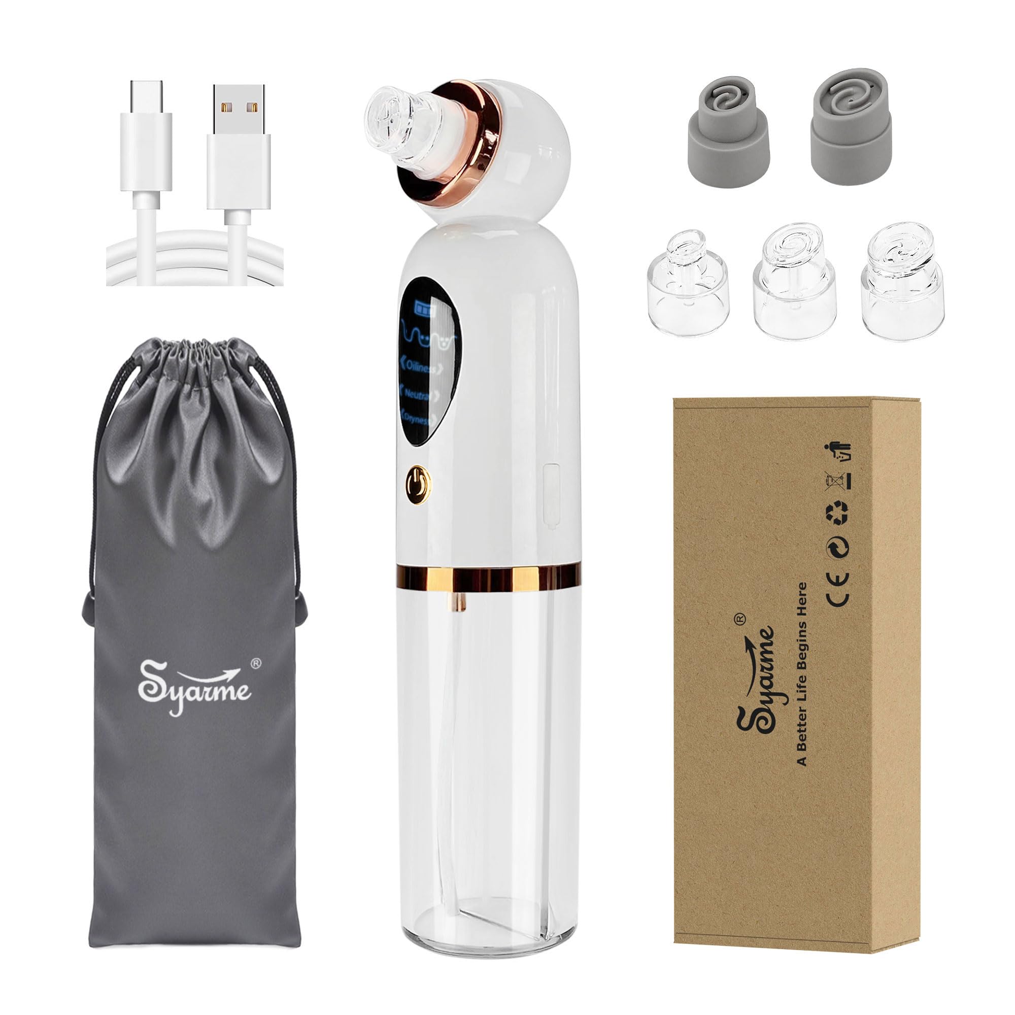 Blackhead Remover Pore Vacuum Cleaner, Rechargeable Black Heads Removal Tool Black Head Suctioner, Motorized Black Head Extractions Tool with 3 Suction Power, 6 Probes, Unisex with Storage Bag