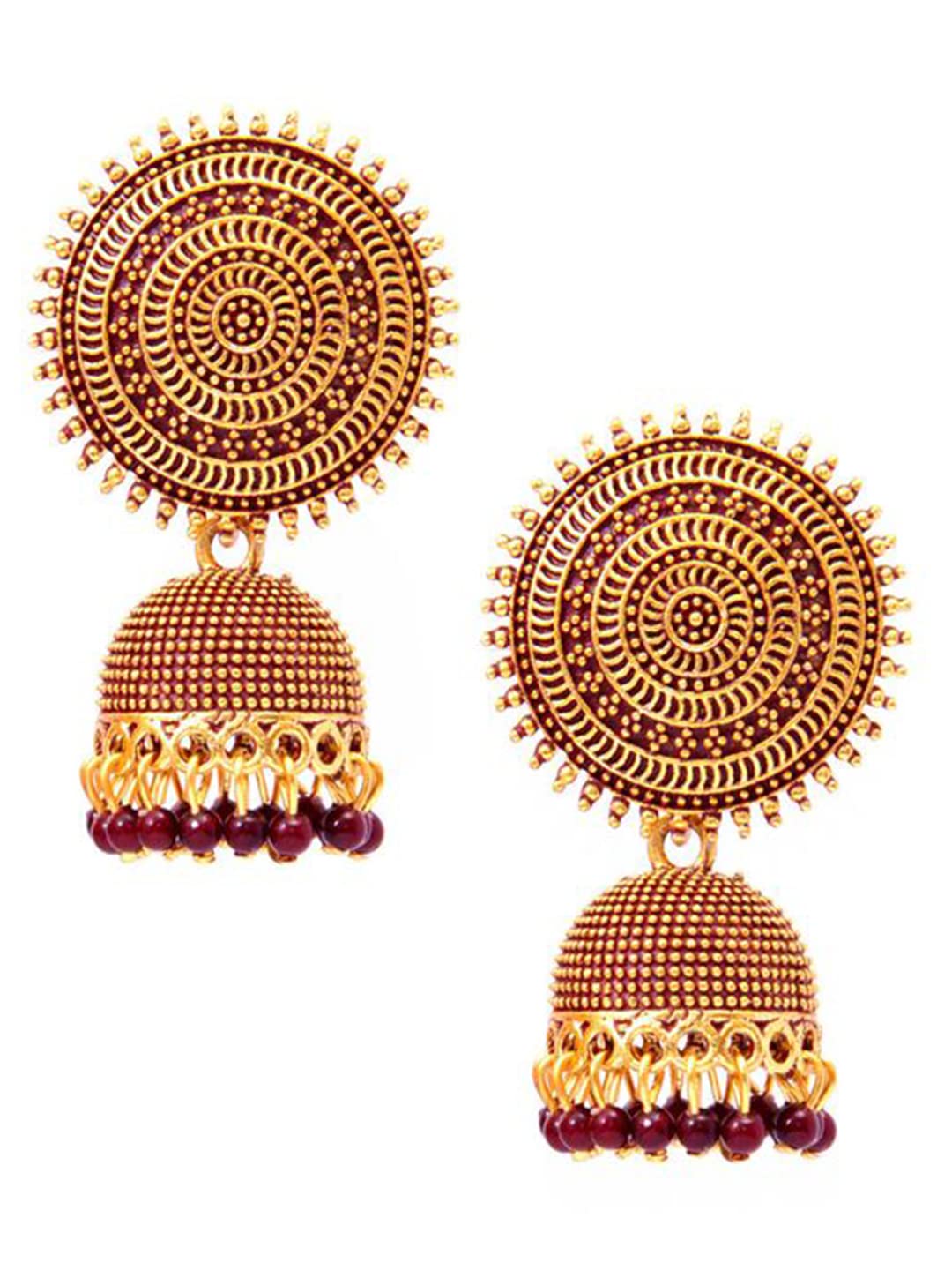 Vembley Antique Ethnic Golden and Maroon Pearls Drop Dome Shape Jhumka Earrings For Women and Girls (B09RQLVVTP) Amazon Price History, Amazon Price Tracker