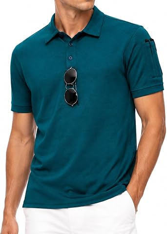 ZITY Men's Short Sleeve Polo Shirt,Regular Fit Lightweight Breathable Top with Sunglass Loop & Dual Pen Pocket for Golf Tennis Office Daily Wear M-3XL