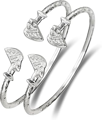 Solid .925 Sterling Silver Thick Queen Nefertiti West Indian Bangles, cuff bracelets, Egypt Jewelry for women, 1 pair