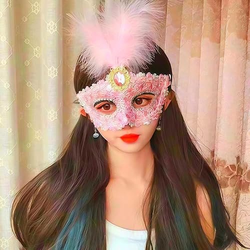 Miniatura 7 de YHan Máscara de plumas para mujer, disfraz veneciano de Halloween, Mardi Gras, para fiesta, baile de graduación, accesorio divertido para cosplay