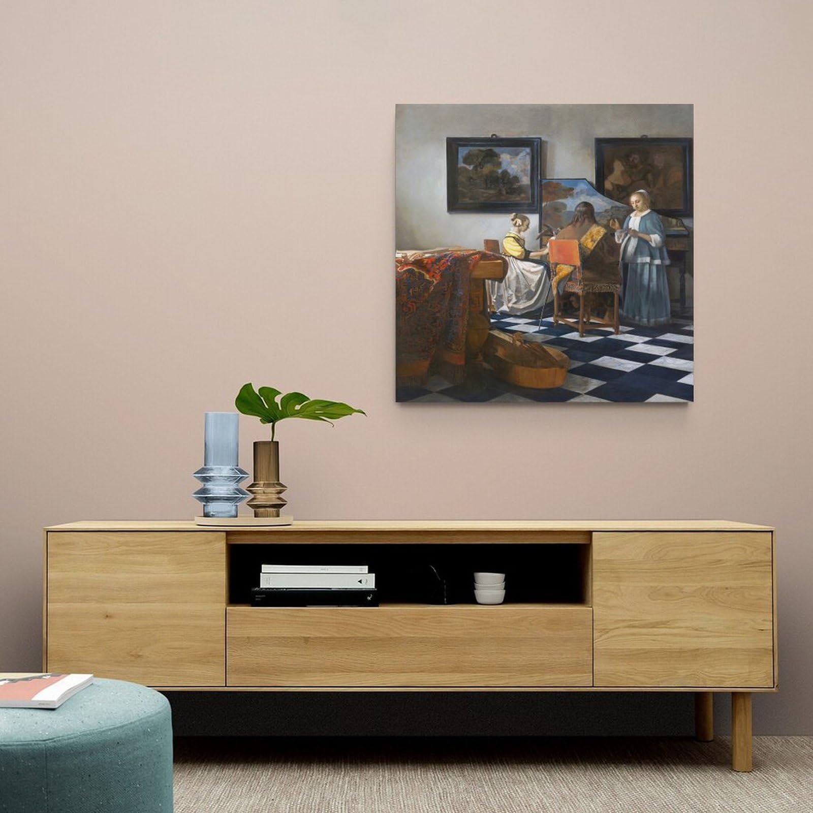 Johannes Vermeer Kunstwerk (Das Konzert) Poster, Familie, ästhetischer Wandbehang, Kunstdruck, Fotofarbe für Schlafzimmer, Dekoration, 60 x 60 cm