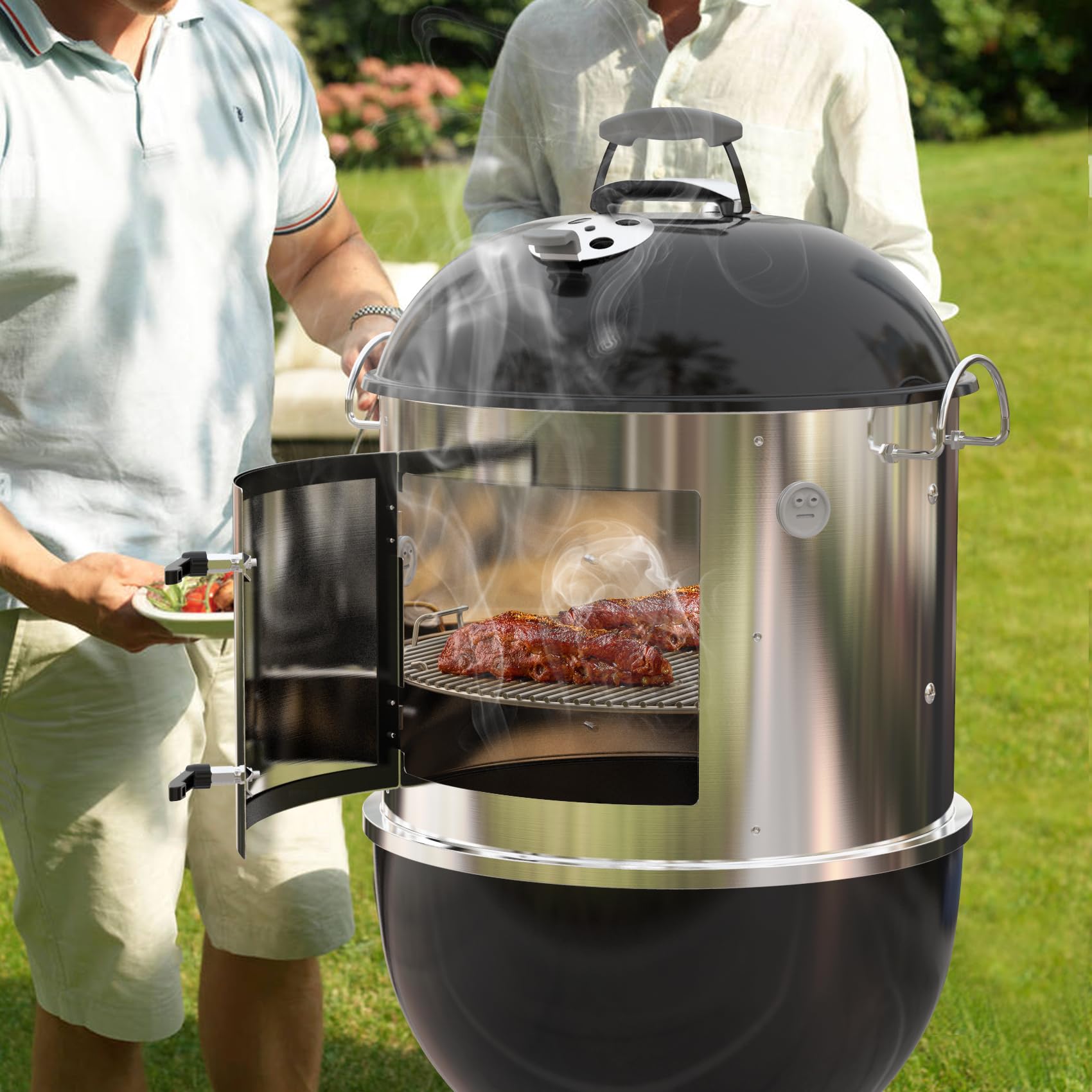 Onlyfire Sistema de Cocina de Cámara de Humo Central de Acero Inoxidable para Parrilla de Carbón Weber 47cm Kettle, Convierte tu Hervidor en Una Ahumador Barbacoa de Carbón