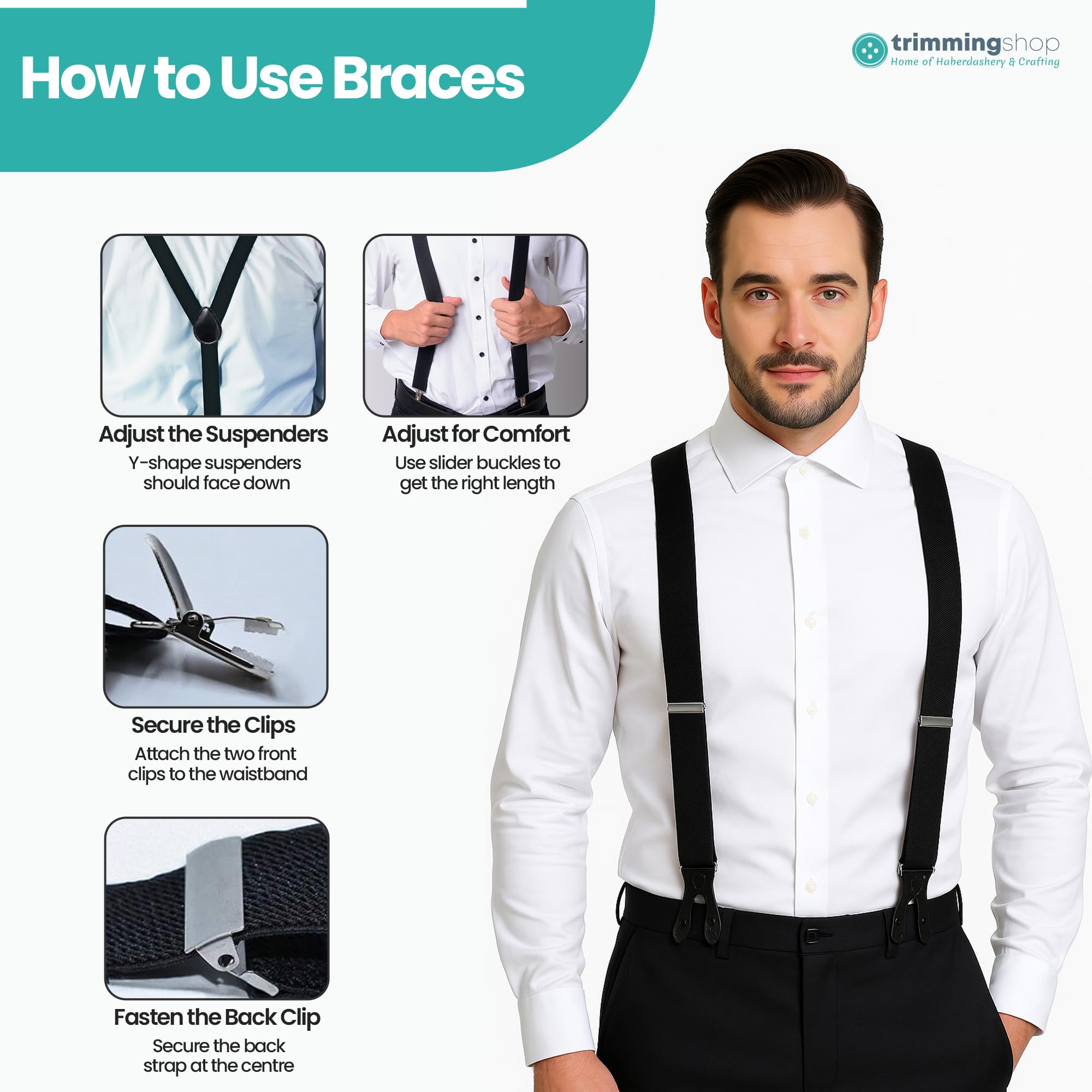 Trimming Shop Bretelle Uomo Navy 2,5 Cm – Elastiche E Regolabili Con Clip Metalliche – Moda Matrimonio