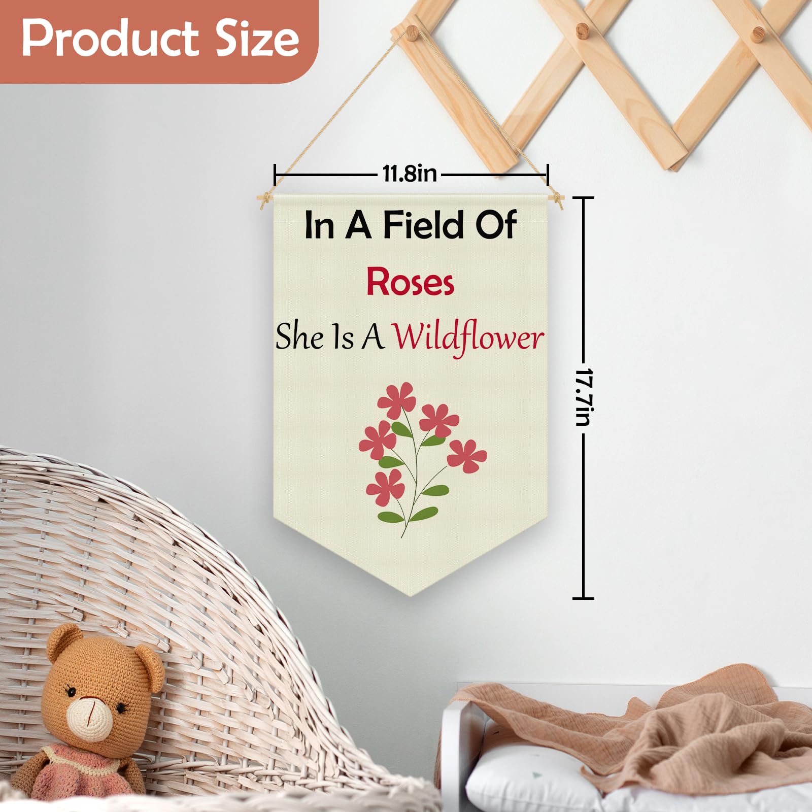 Girls Room Decor Girl Nursery Decor Hanging Pennant Flag Banner Inspirational Quotes for Daughter Christian Gifts for Women Flower Decoration for Girl’s Bedroom Playroom Linen Cotton Flag