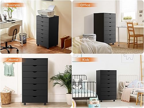 Miniatura 7 de NEWBULIG Archivador móvil de madera para oficina, organizador de almacenamiento vertical para debajo del escritorio, soporte de impresora rodante