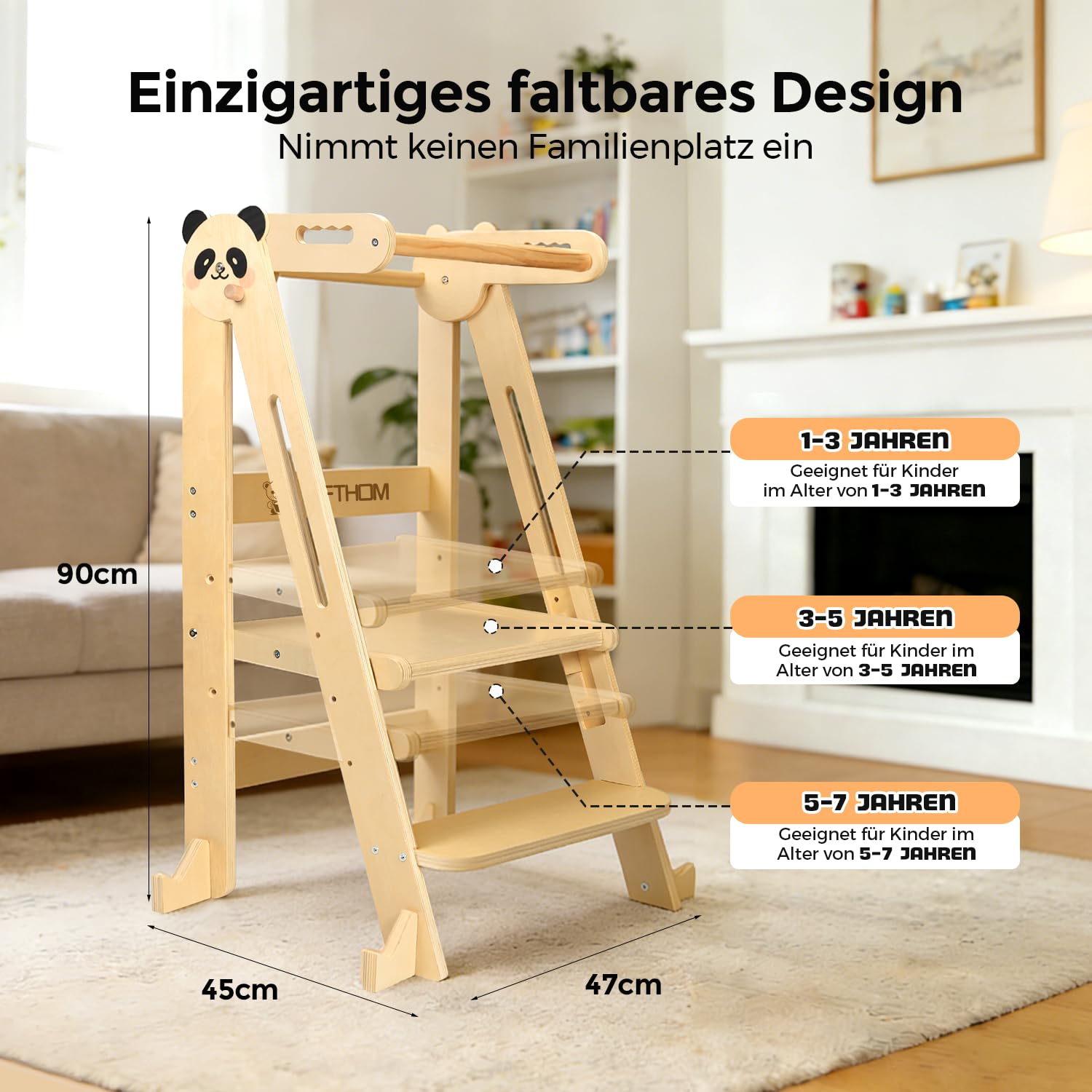 Montessori Tour d'Observation Pliable, Tabouret en Bois, Hauteur Réglable, Sécurité Anti-basculement 1 an+