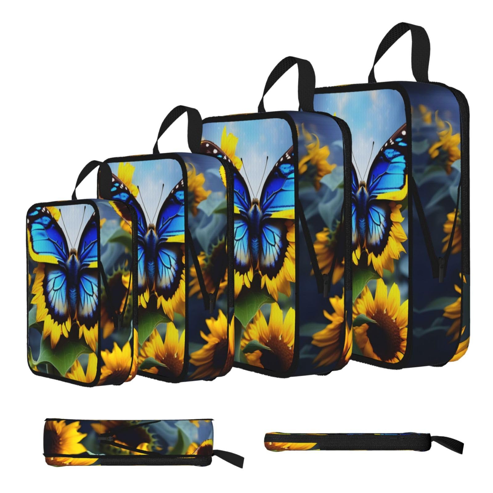 Sunflower Blue Butterfly Compression Packing Cubes 4 Piece Set