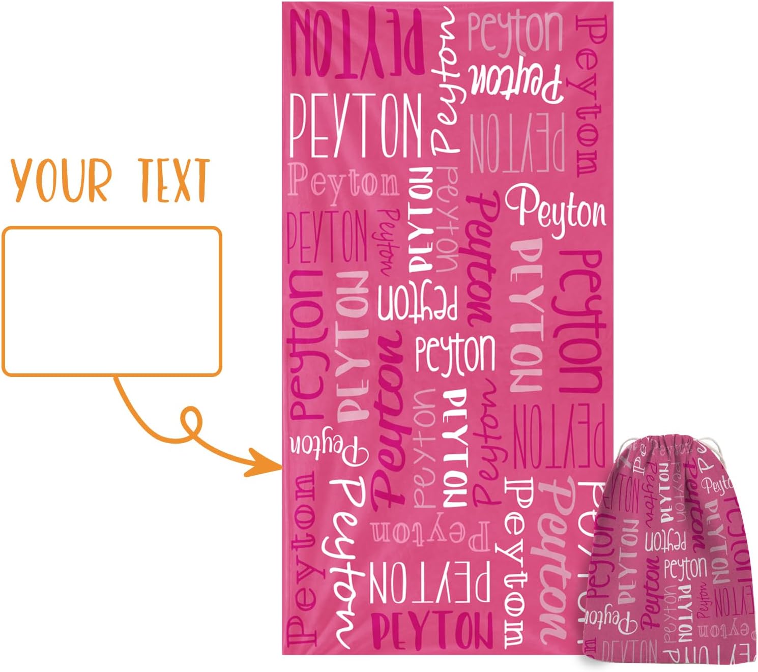 Personalized Beach Towel with Bag - Custom Oversized Soft Lightweight Absorbent Microfiber Bath Pool Towels with Multi-Fonts Name Design for Baby Kids Adults Boys Girls Gifts Color05