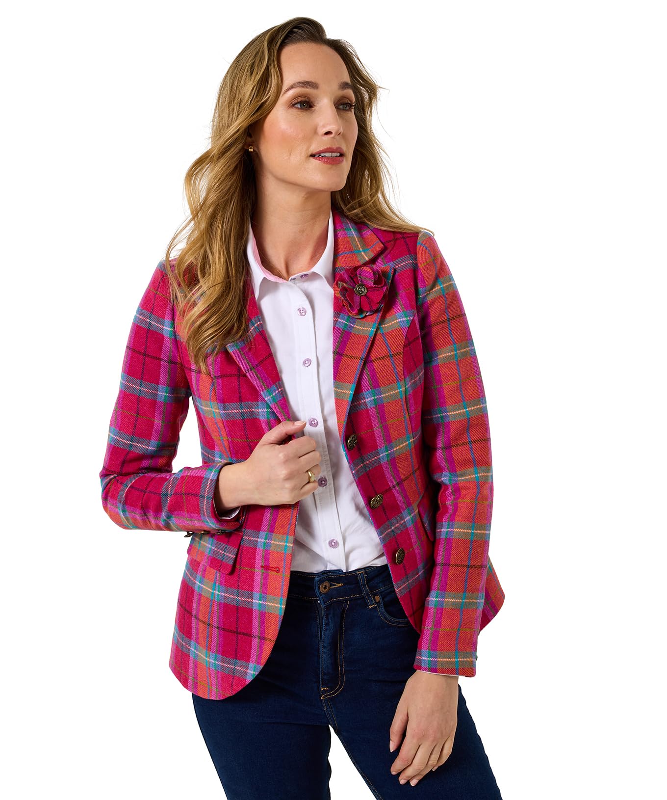 Joe Browns Women's Bold Check Single-breasted Jacket, Regular, Pink, UK 18