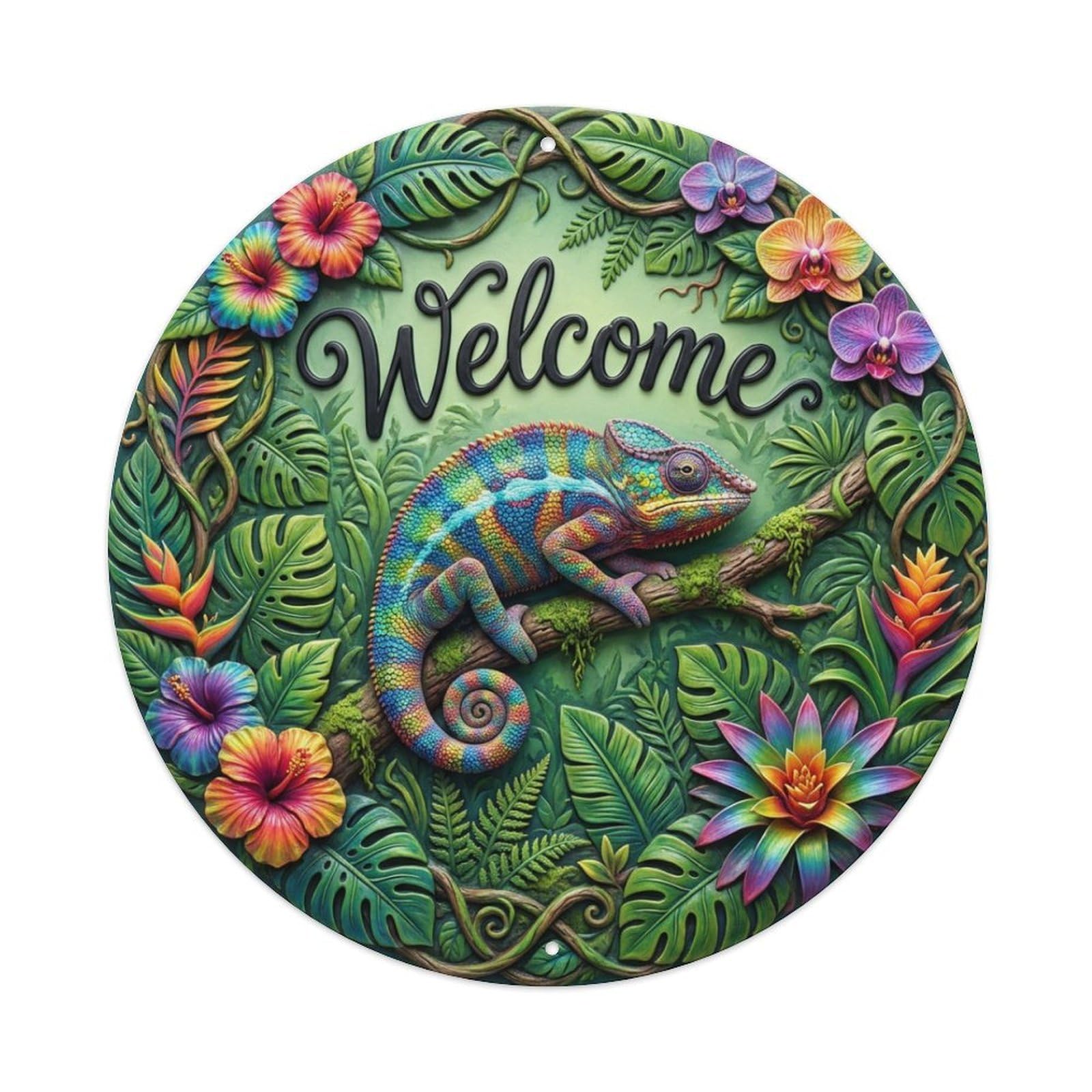 Tgrcjimh Style Metal Tin Sign Chameleon Branch Welcome Exotic Jungle