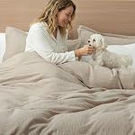 David's Home 100% Couverture de duvet en coton Muslin taille Queen,3 Pcs doux respirant & Ensemble de literie de gaze léger avec 2 Étagères, texturées Home Décor avec bouton, 90"×90" Lait naturel/à l'avoine, Pas d'insertion