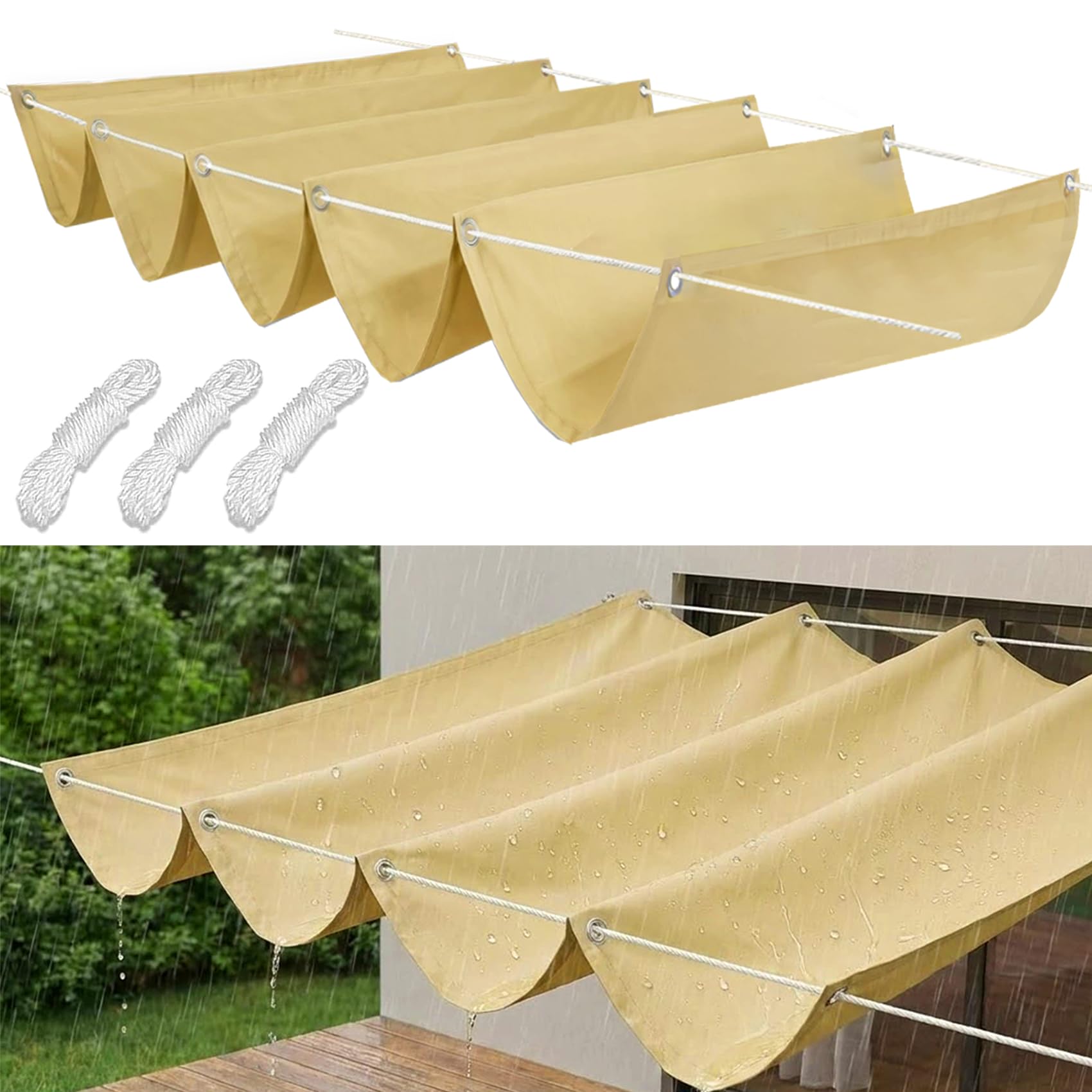 Voile rétractable wave 50x500 cm pour pergola et terrasse crème