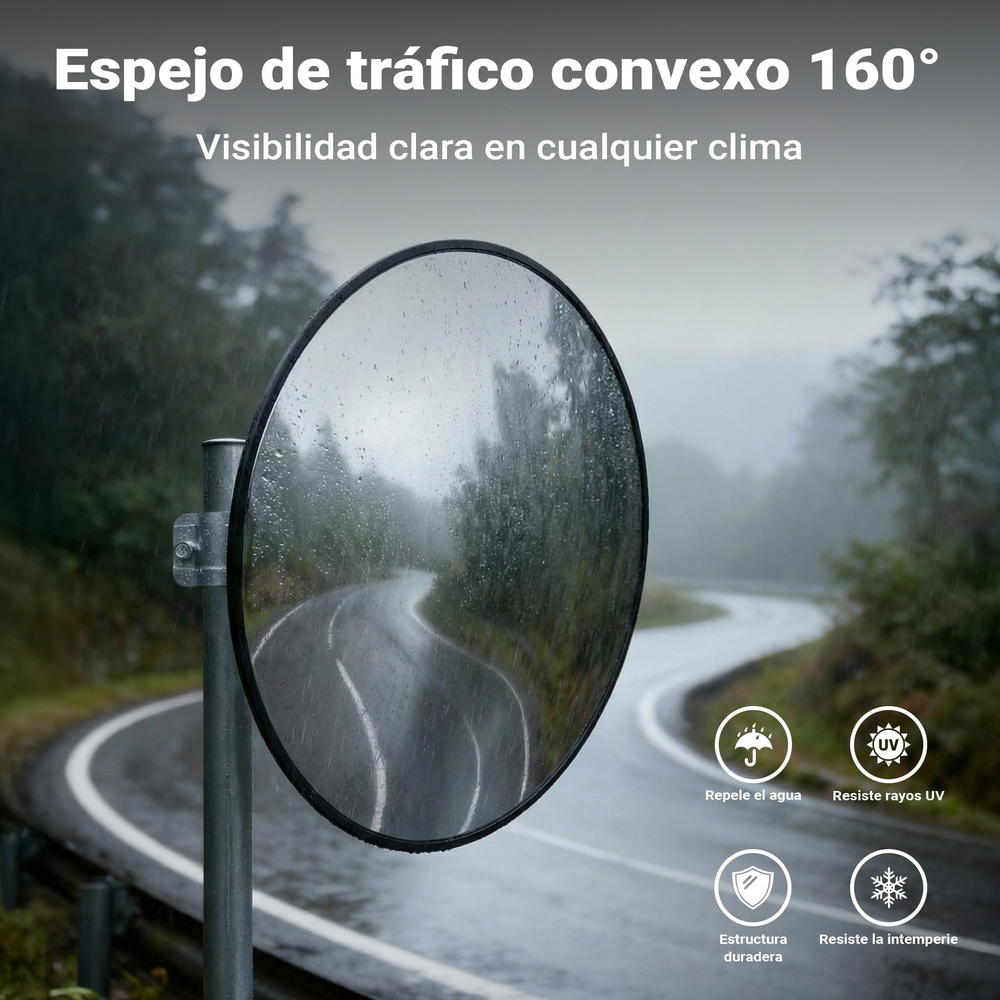 Wiltec Espejo de seguridad convexo 80 cm color negro, espejo de tráfico redondo con campo de visión de 160°, diseño convexo para interiores