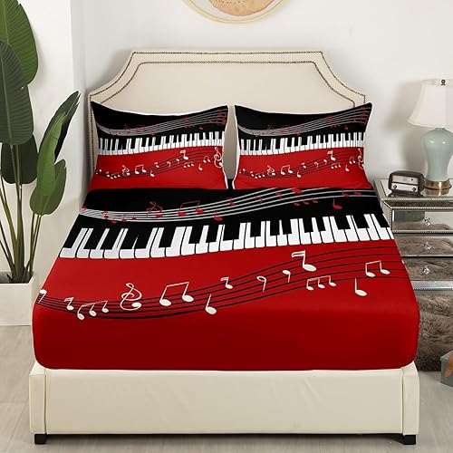 Miniatura 2 de Juego de sábanas de notas musicales, tamaño Queen, con teclas de piano, decoración de dormitorio de adultos, juego de ropa de cama de microfibra
