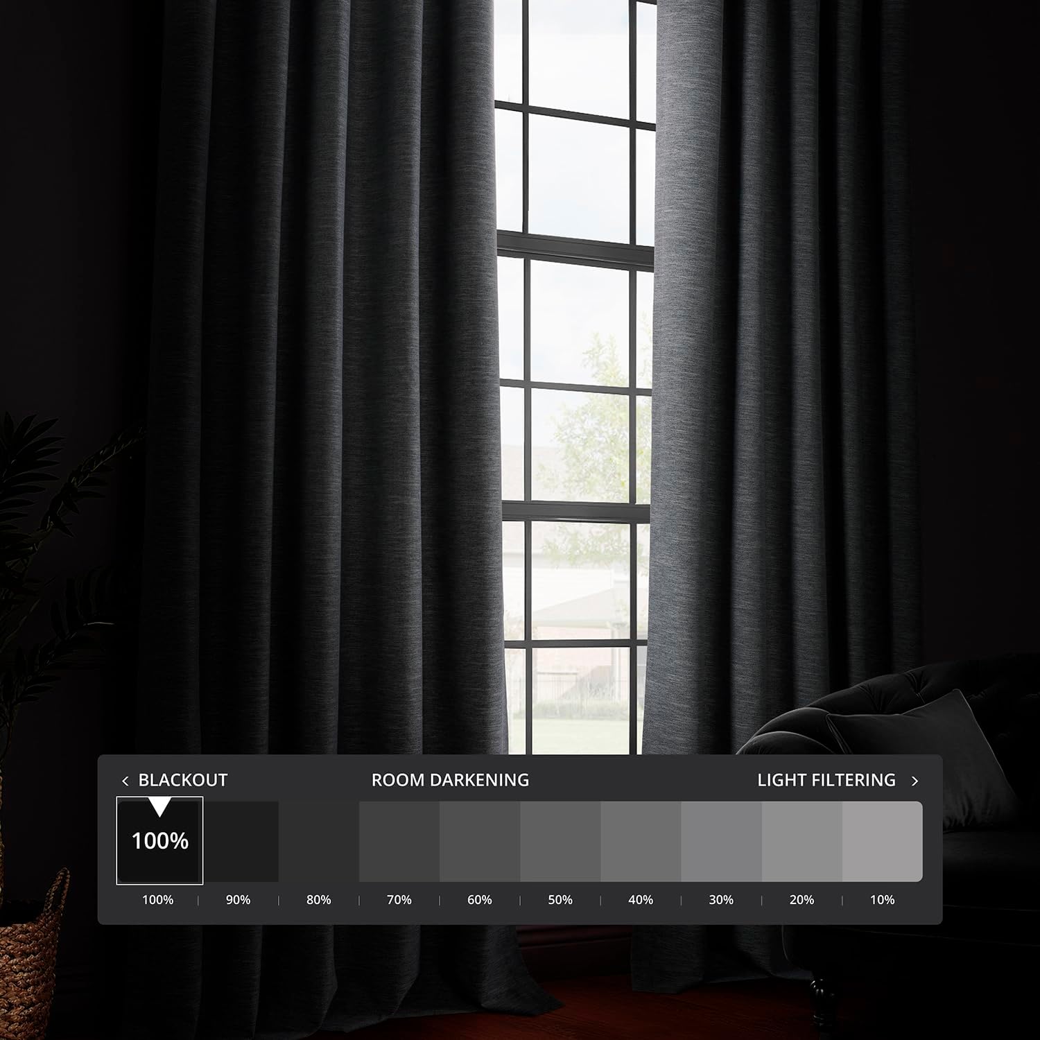 HPD Half Price Drapes - Boho Chic Faux Linen 100% Blackout Curtains for Bedroom 108 Inches Long (2 Panels) - Rod Pocket Curtains & Drapes for Living Room and Windows - 50 X 108 - Rustic Charcoal