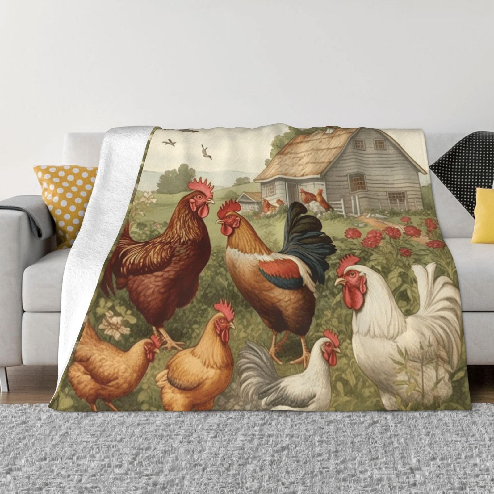 KLOPH Chickens and Farm Throw Blanket 40"x30" Flannel Fluffy Warm Blanket for Couch, Reversible Plush Blankets for Bed, Comfy Fuzzy Blanket for Sofa, Plush Lightweight-Blankets for All Season