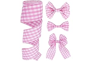 Pink White Buffalo Check Plaid Wired Pink Plaid Bow