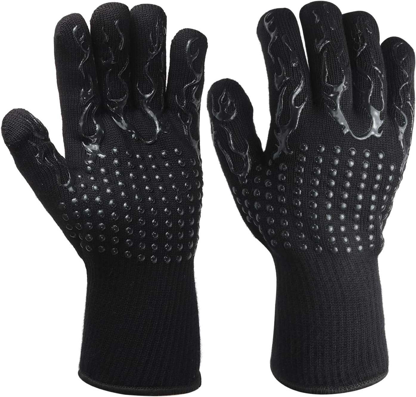 PATIKIL BBQ Gloves, 2 Pack 1472℉ Heat Resistant Oven Gloves Silicone Non-Slip Kitchen Oven Mitts for Smoker, Barbecue, Baking, Cooking, Grilling, Small, Black