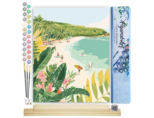 Figured'Art Pintar por Numeros Adultos Paraíso surfero - Manualidades pintura acrilica Kit Cuadro DIY completo