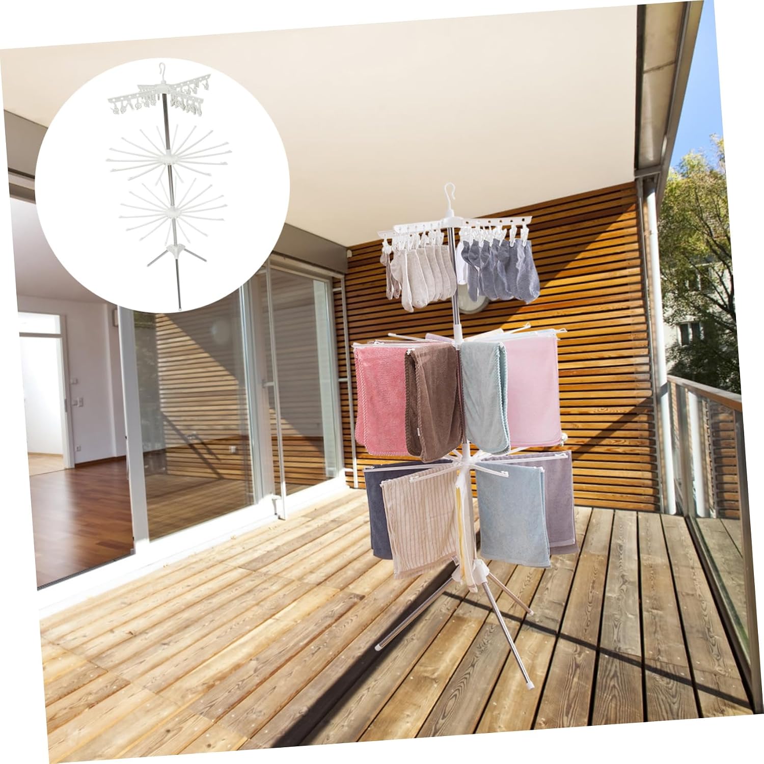 VOSAREA Folding Clothes Drying Rack Air Drying Stand with Non-Slip Rods Compact Space-Saving Design for Indoor and Outdoor Use for Diapers Towels and Laundry