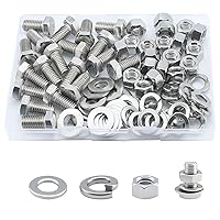 Vista 8 de Tornillo de cabeza hexagonal 1/4-20 x1 (20 unidades), tuercas de bloqueo, kits de arandelas planas y de bloqueo, acero inoxidable 304 18-8