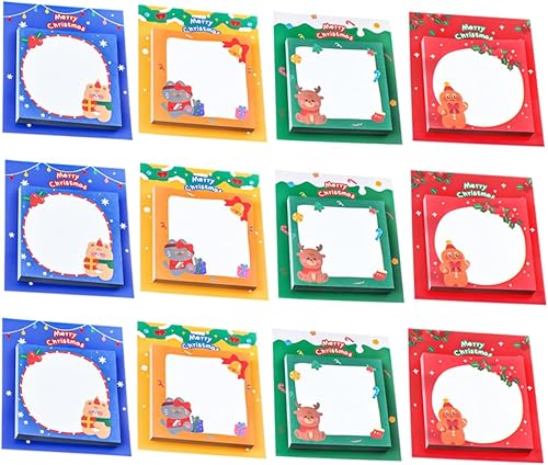 TEHAUX 12pcs Christmas Sticky Notes Cartoon Memo Pad Adorable Note Pad Transparent Marking Sticker Gingerbread Sticky Notes Sticky Memo Notes Paper
