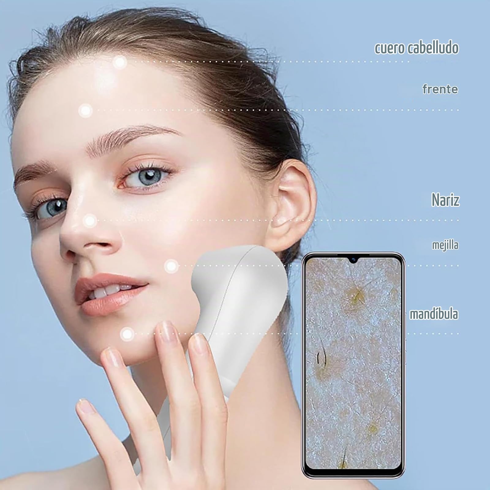 Máquina de análisis de cuero cabelludo inalámbrico, probador de analizador de piel, analizador de cabello de piel, detector de folículos pilosos de la piel multifunción, 3 engranajes, 1 megapíxeles, p