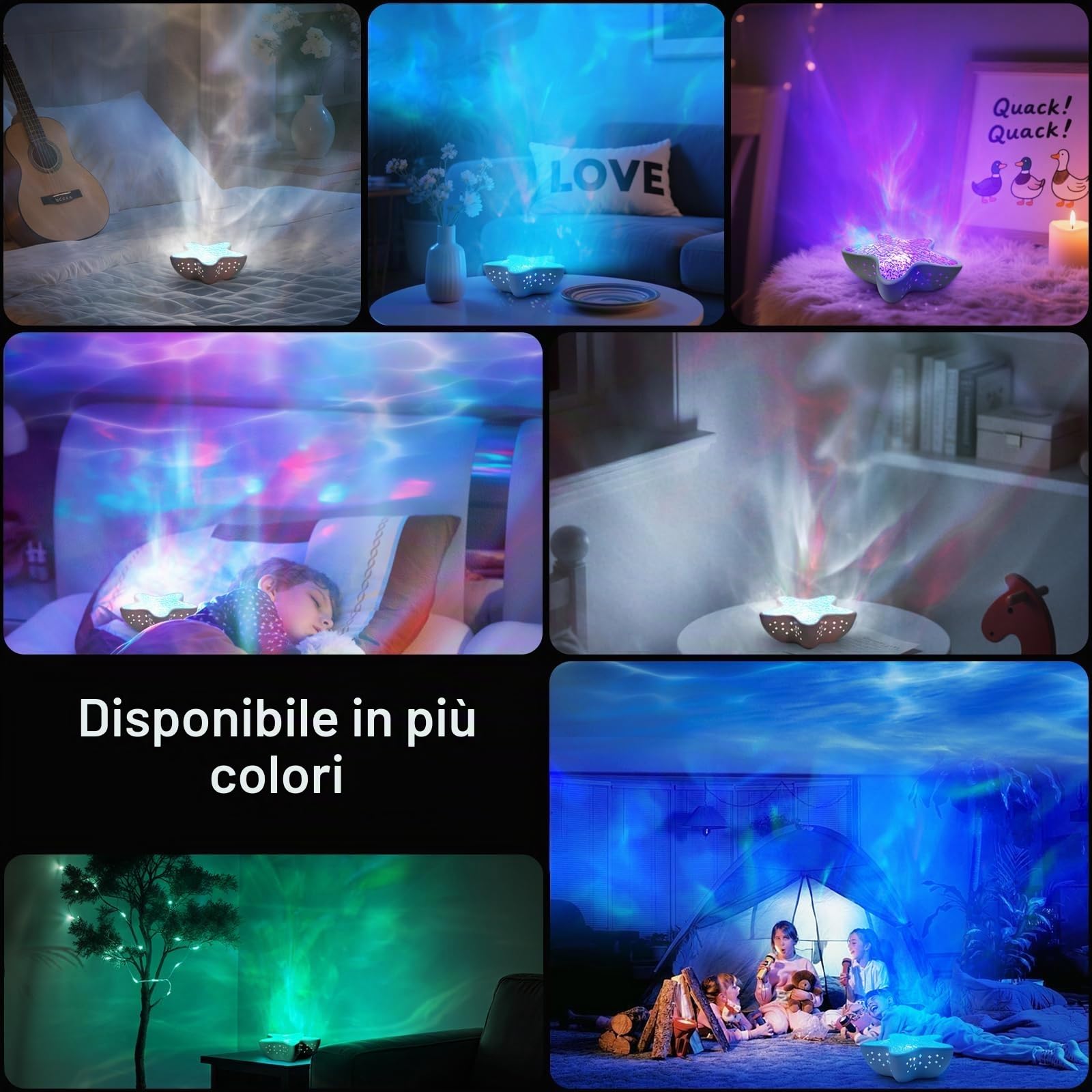 AmmToo Proiettore di cielo stellato a LED con effetto aurora, luce polare per bambini e adulti, luce notturna a forma di onda d'acqua con oscuramento a stella, proiettore di stelle