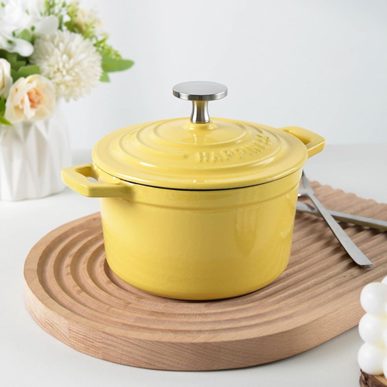 Heavy Duty Enameled Dutch Oven with Lid 14cm 0.9Quart Casserole Cooking Dish for Braising Boiling Simmering Food Ergonomic Handle