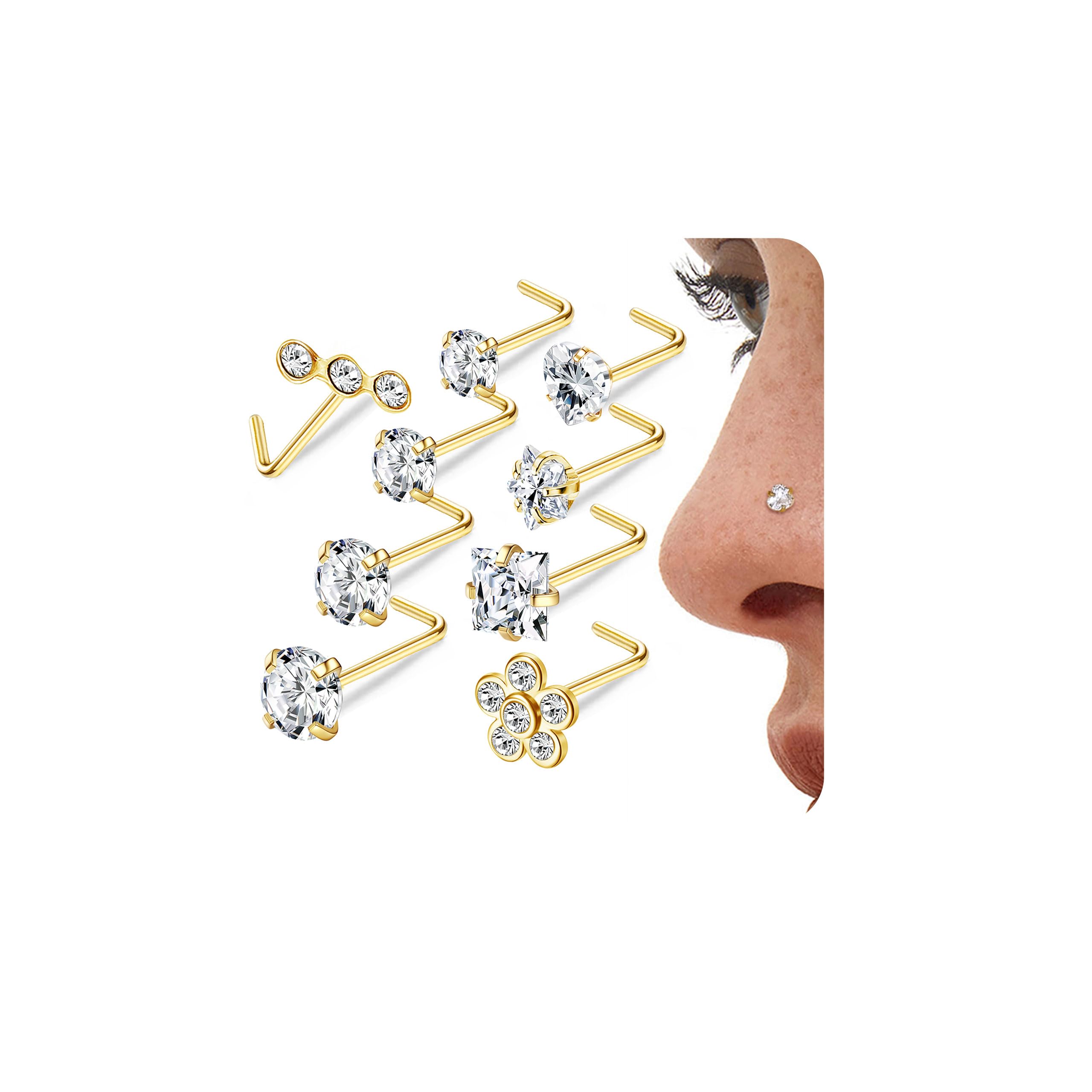 20 Pièces Piercing Nez Transparent - Fiches L Et Droites Bioflex Pour Rétention Discrète