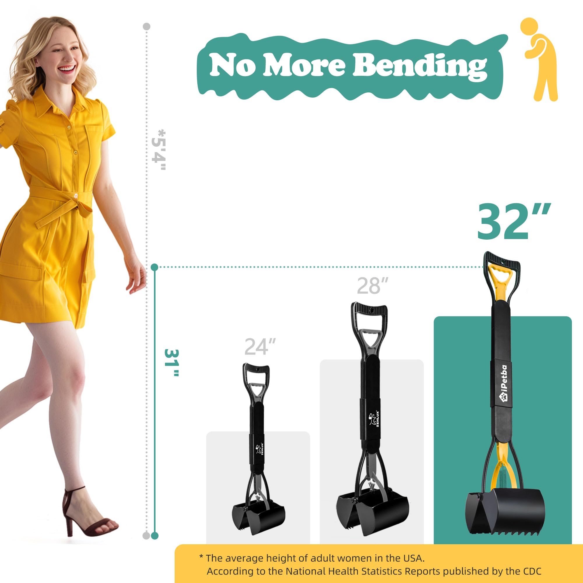 iPetba 32” Long Handle Dog Pooper Scooper for Yard - No Bending, Clean Pickup on Grass, Gravel & Sand, Easy to Clean & Durable - Image 3