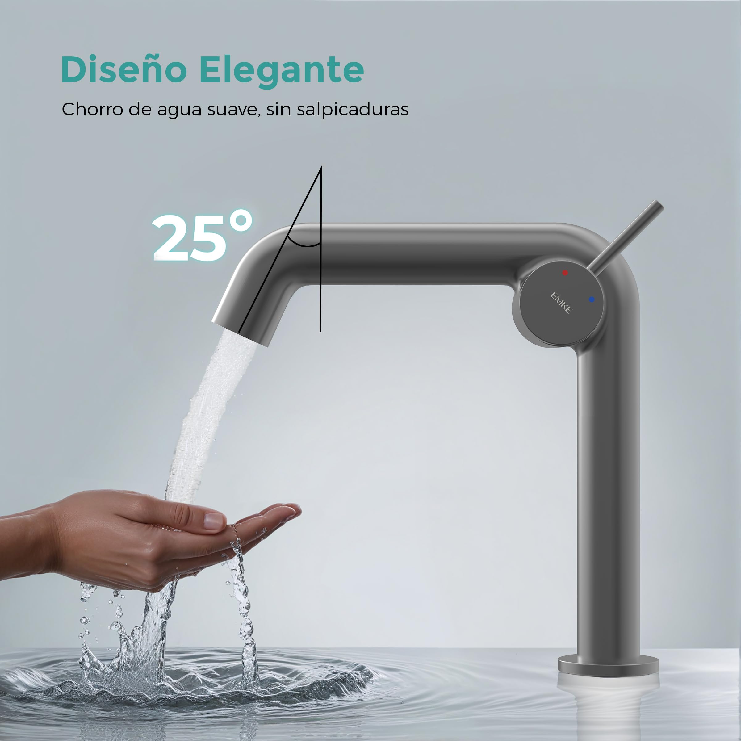 EMKE Grifo de Baño Antracita Mate, 222 x 200 x 76 mm | Latón, Cartucho de Cerámica, Grifo Monomando para Lavabo, Instalación Fácil