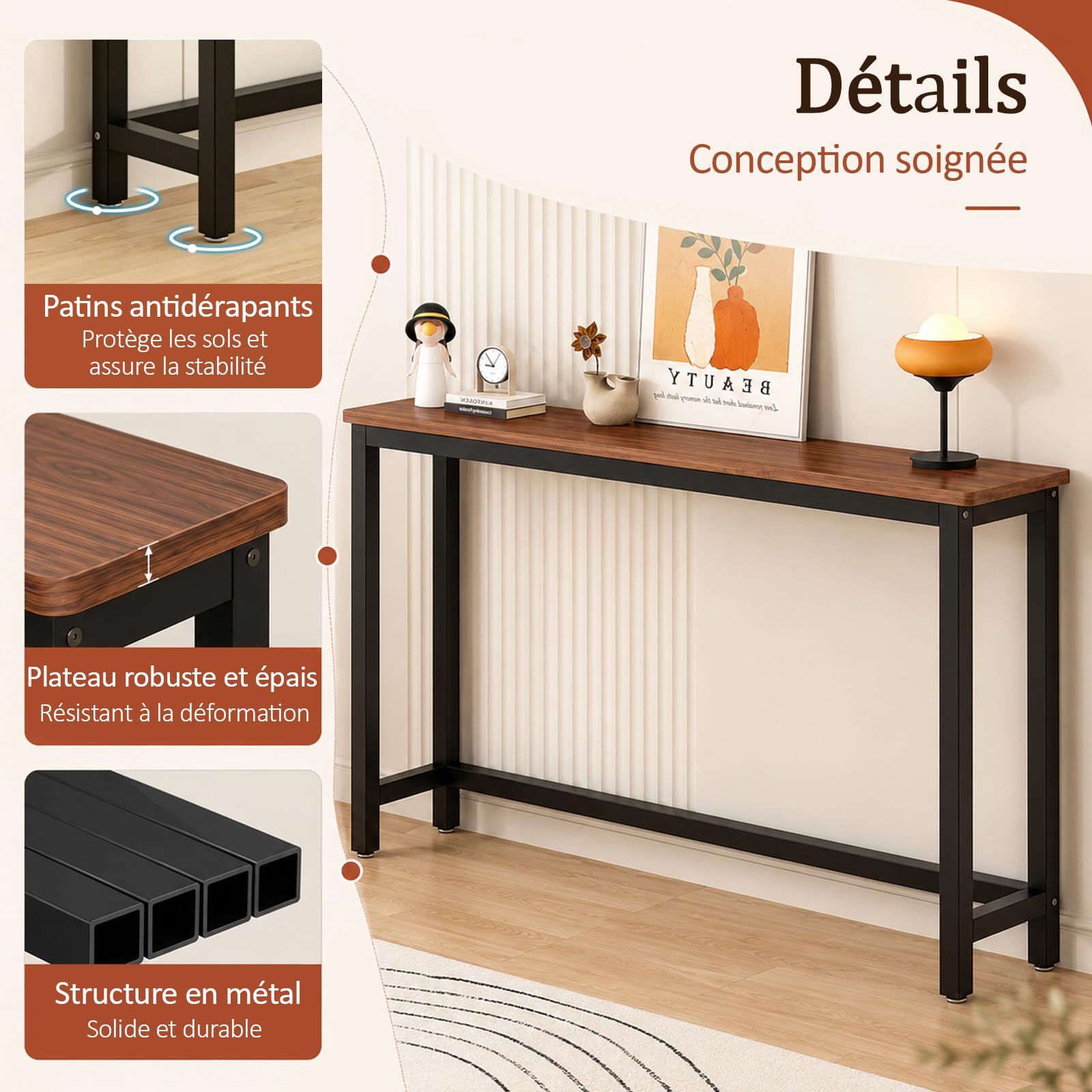 Table Console Derrière Canapé, Console Étroite, Gain de Place