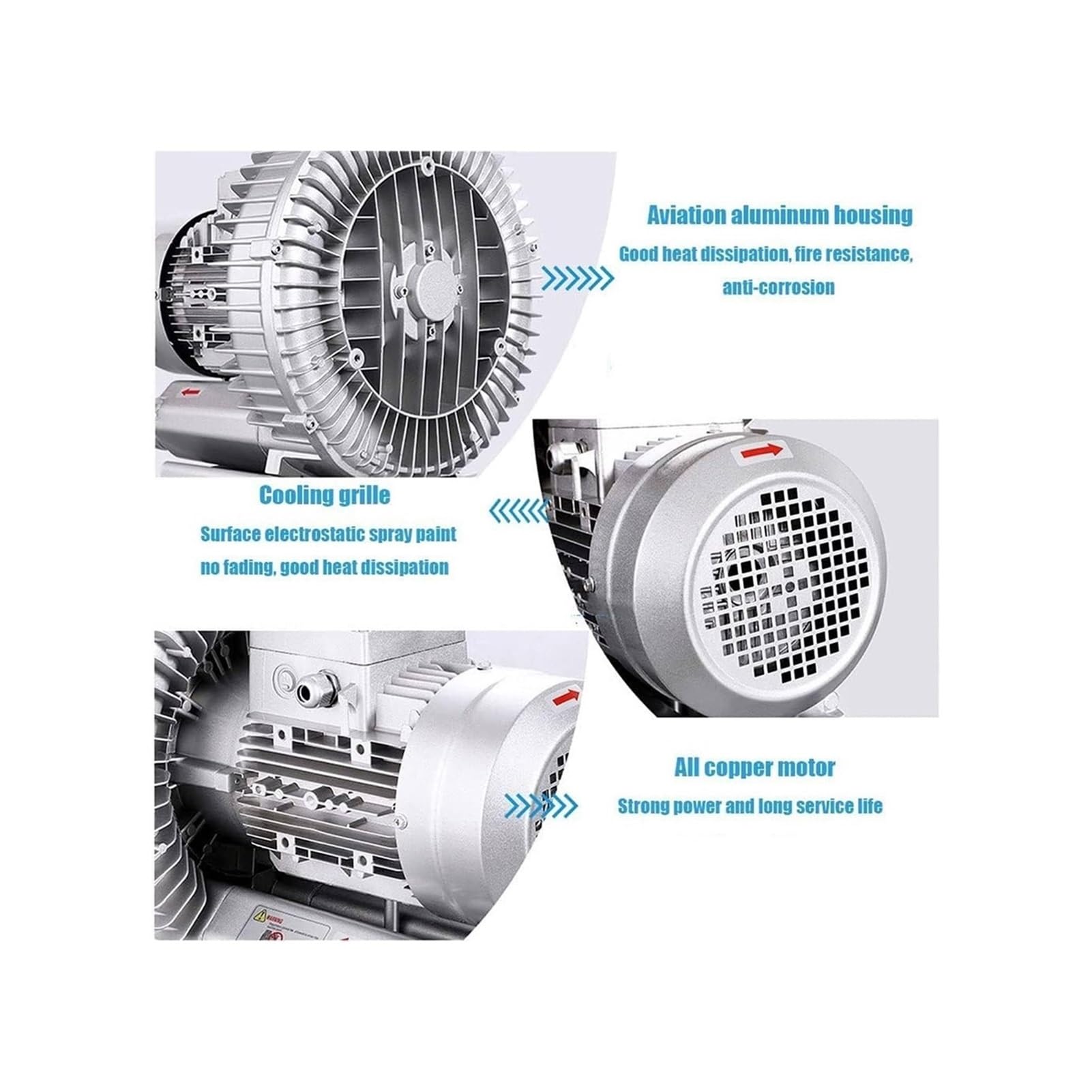 Genérico Soplador de Anillo de vórtice Industrial regenerativo, Ventilador centrífugo de vórtice Potente, Bomba de vacío de Gran Flujo de Aire de 120 W a 7500 W para aireación de estanques de acuicul