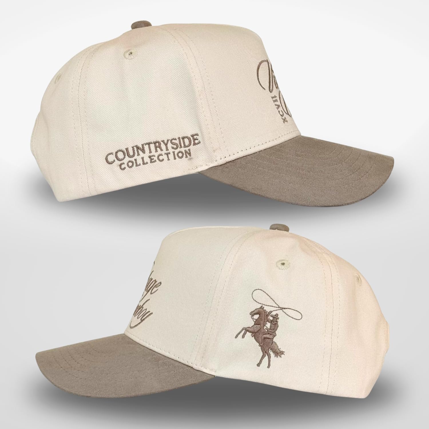 Cappello Vintage da Camionista Occidentale | Uomo e Donna | Cappellini Carini Country per Cowgirl Cowboy | Cotone Ricamato in Denim Mimetico | Snapback, Cowboy Vintage | Camoscio Fango, Taglia Unica