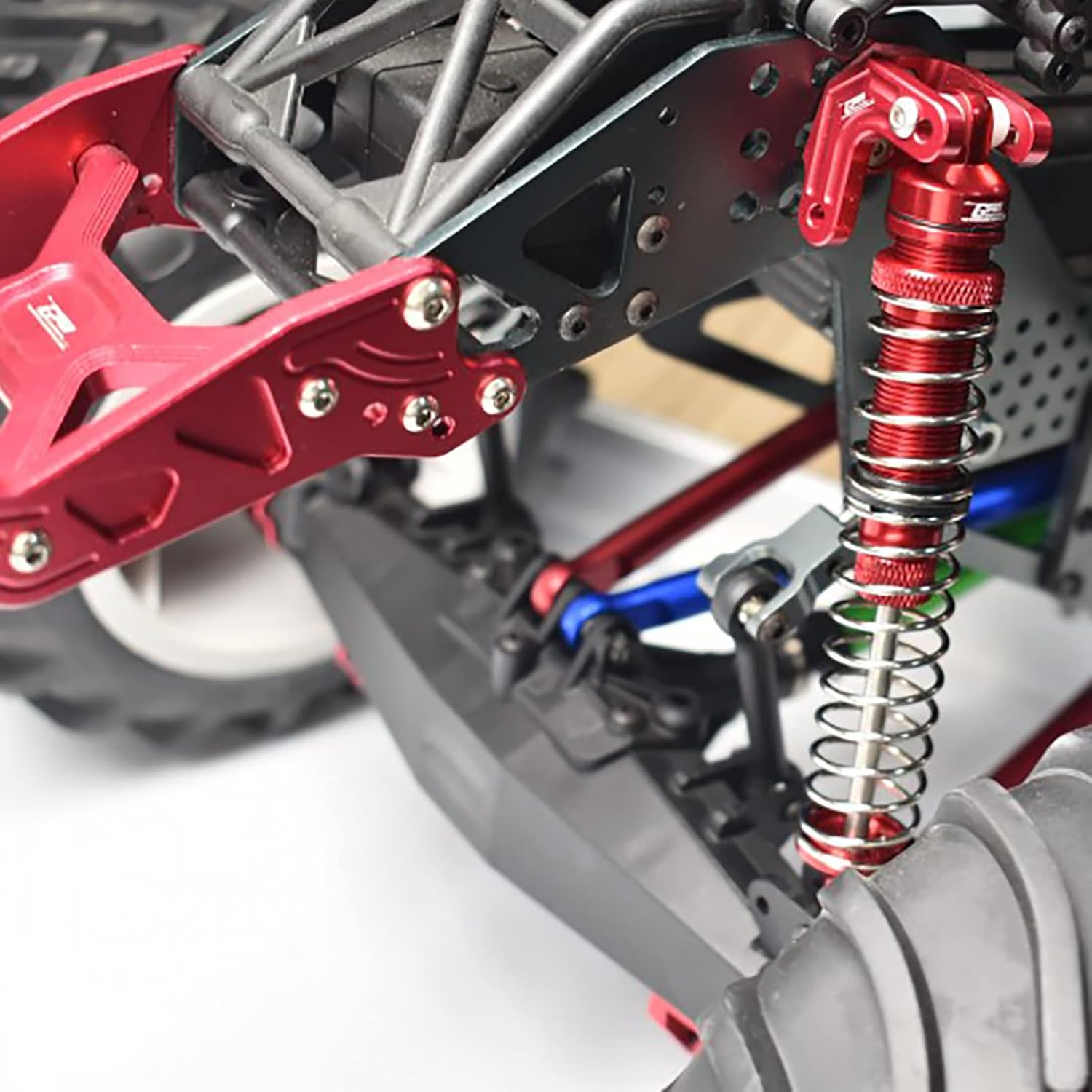 RC Shock Absorber, Aluminum Front Rear Universal Shock Absorber External Spring Type Accessory Suitable for LOSI 1/8 LMT SOLID AXLE 4WD MONSTER TRUCK LOS04022 Car Crawler (Blue)