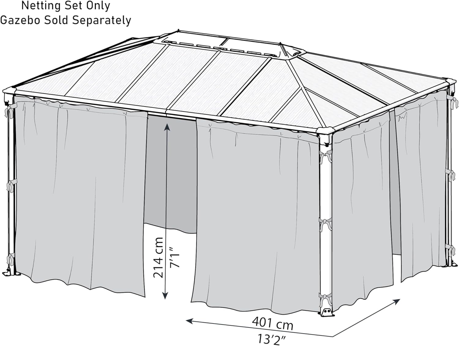 Palram - Canopia Martinique 4300 Gazebo Netting Set, Gray - 4 Piece