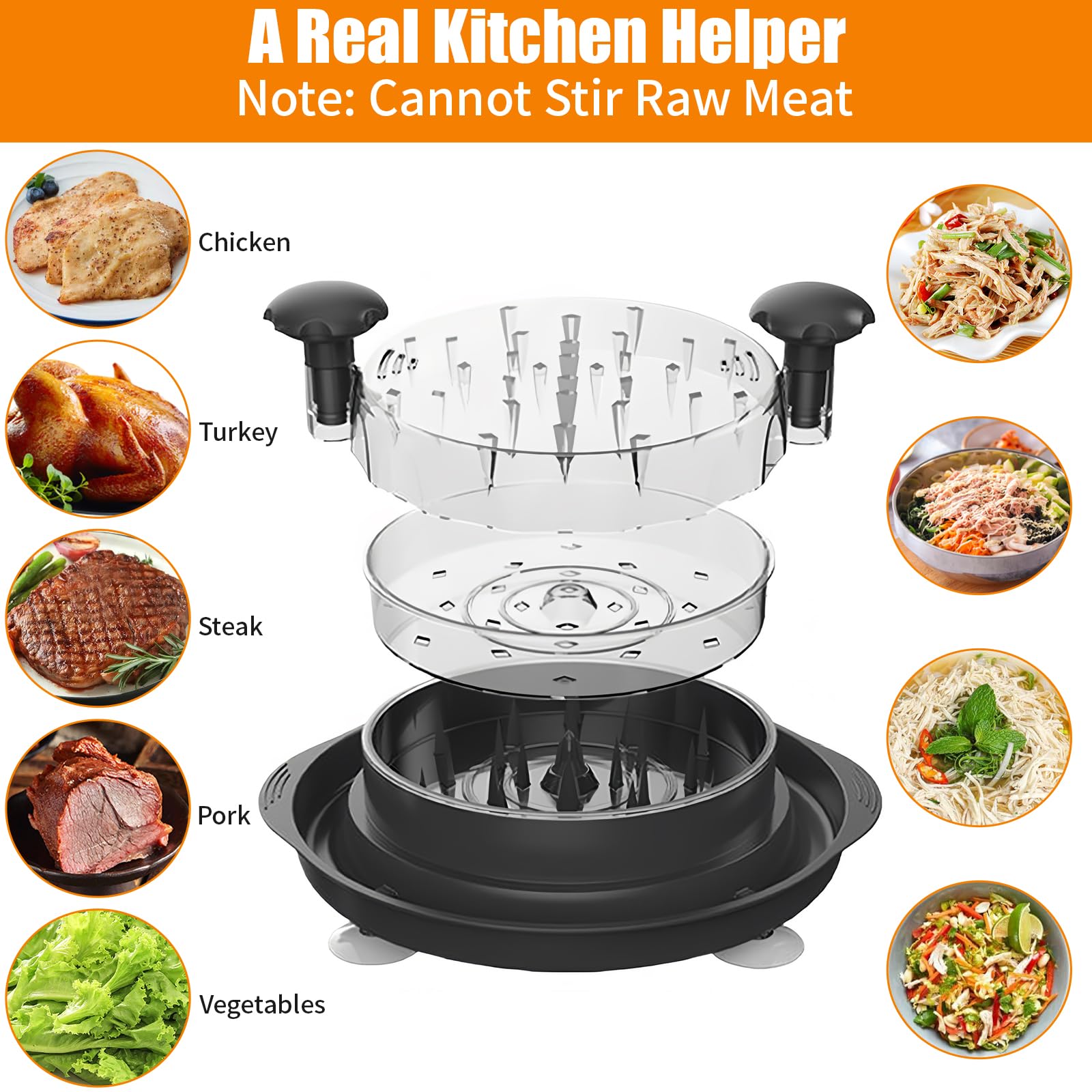 Trituratore Pollo Grande con Manico Ergonomico & Base Antiscivolo, Attrezzo Carne Tritatutto Cucina Lavabile Lavastoviglie, Tritacarne Polli Antiscivolo Nero per Maiale, Verdure, Manzo, Insalata