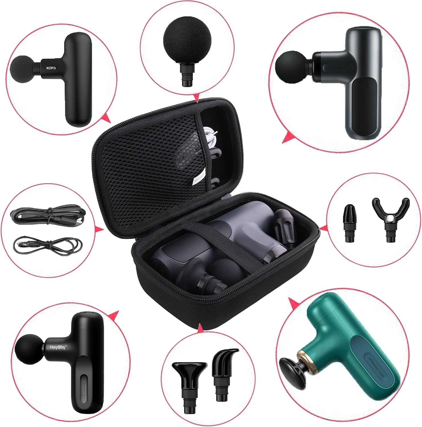 Hard EVA Carrying Storage Case Compatible with NEPQ Portable Hand Held Massager Gun/arboleaf/HEYCHY Mini Massage Gun（Adapt to various types of mini massagers） Protective Travel storage box