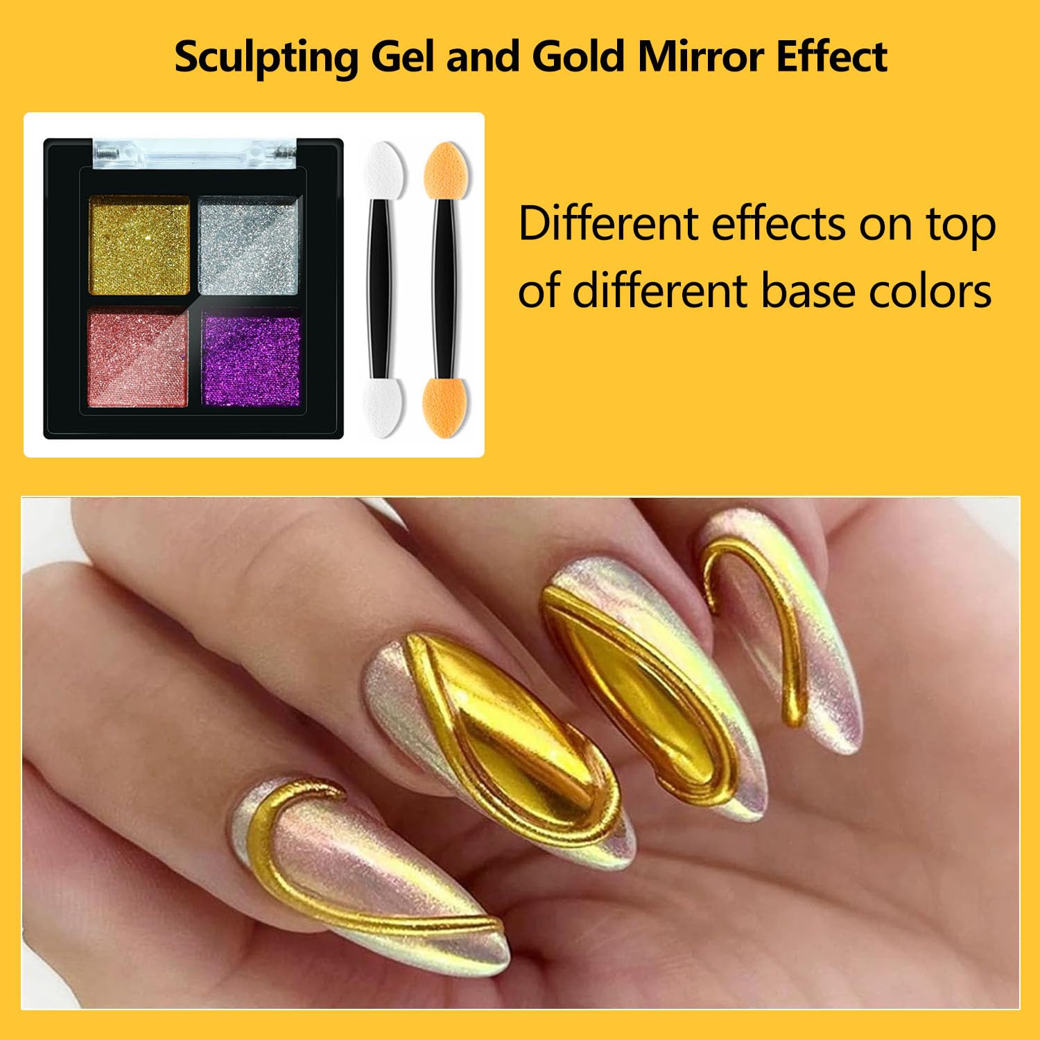 MUSILAN 3D Nail Gel and 4 Color Chrome Nail Powder Kit,15g No Wipe Clear Sculpting Gel for Nail Art 3D Molding Sculpting and Metallic Chrome Powder Set for Nail Art Decoration Home Manicure DIY
