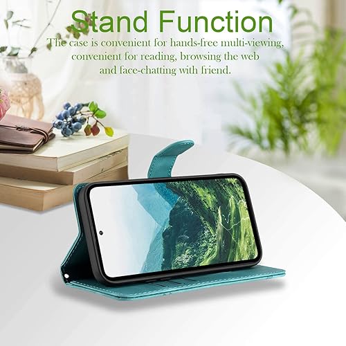 Miniatura 4 de Funda para Samsung Galaxy S21, funda protectora de cuero con función atril y soporte para tarjeta con soporte, correa para la muñeca, cierre