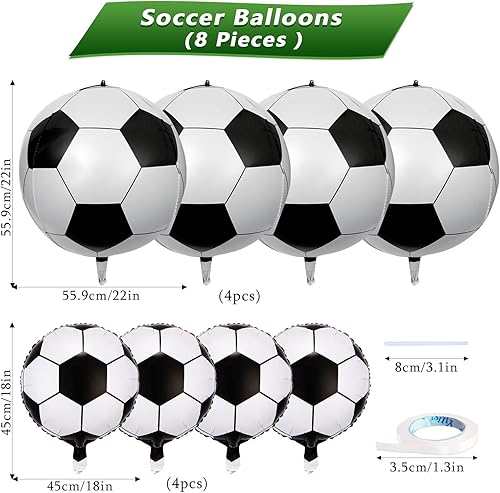 Miniatura 2 de Globos de fútbol para decoración de fiesta de fútbol, 4 piezas de globos de fútbol de 18 pulgadas y 4 piezas de 22 pulgadas, globos de aluminio de