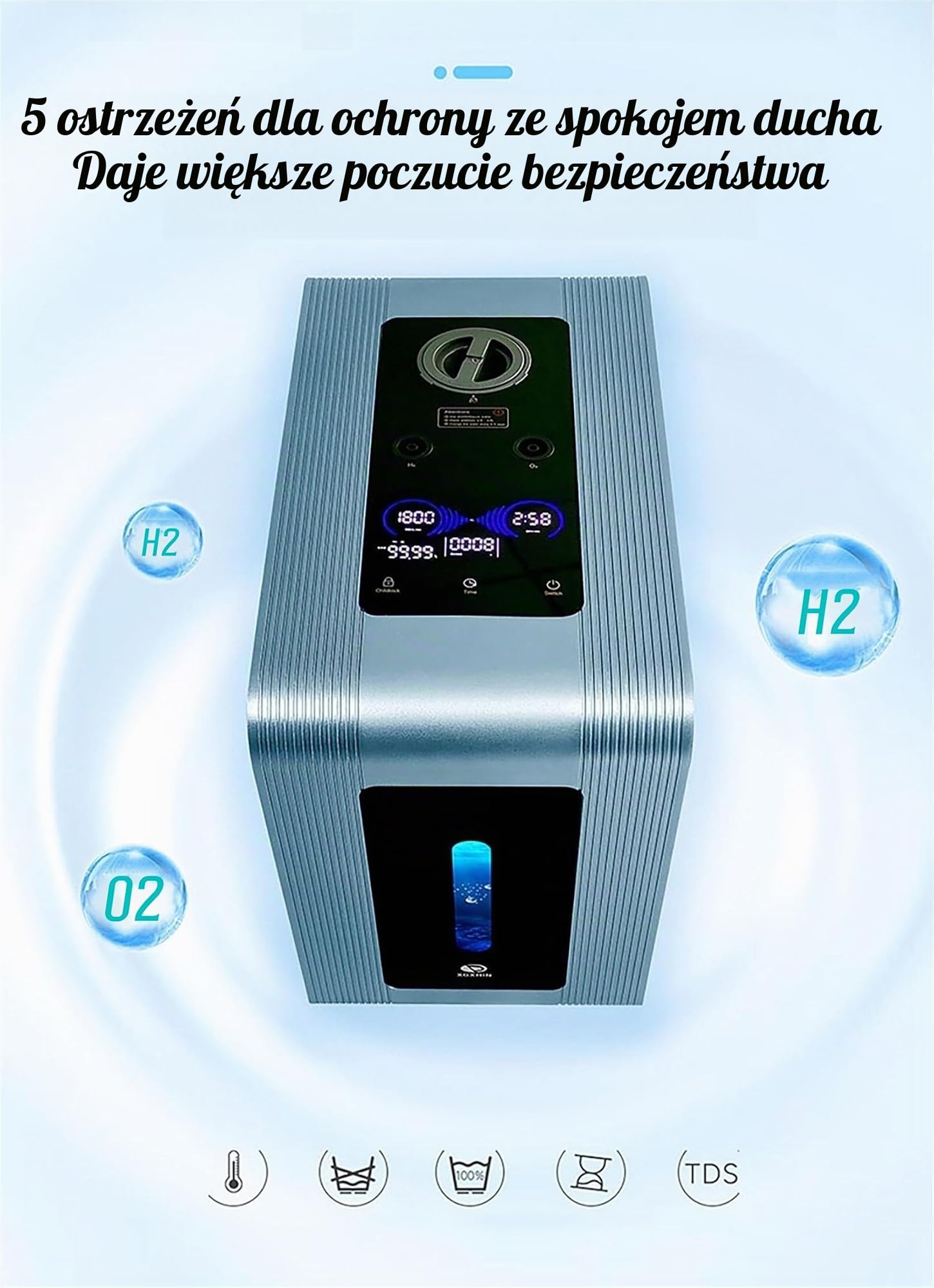 Urządzenie do inhalacji wodoru, 1200 ml/min, 5 inteligentnych systemów detekcji, technologia PEM, generator wodoru o czystości 99,99%, system inhalacji gazu Browna